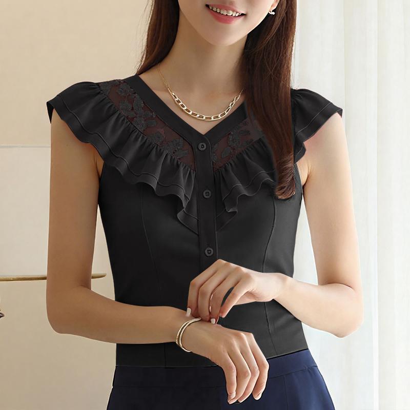 

ZANZEA Женская повседневная летняя блузка без рукавов с V-образным вырезом и сетчатыми вставками 5XL чёрный