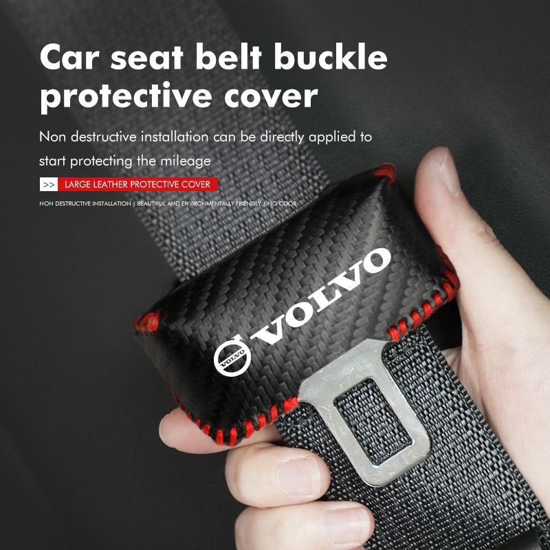For Volvo 2pcs Leather Car Seat Belt Protective Buckle Anti-Scratch Cover S60 S80 S90 C30 XC40 XC60 XC70 XC90 V40 V60 V90 T6