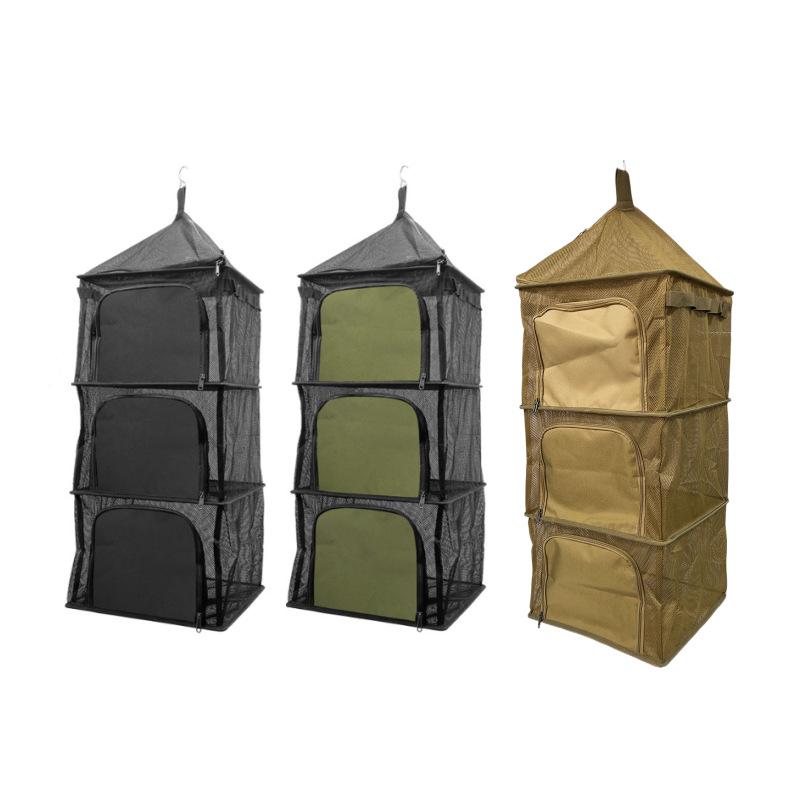 Four-Layer Outdoor Folding Drying Rack for Cutlery, Fruit, and Vegetables with Mosquito-Proof Hanging Net
