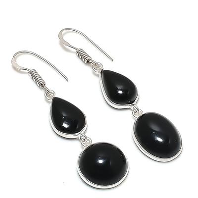 Black Onyx Gemstone Handmade 925 Sterling Silver Jewelry Earring 2.05" KJ-1522