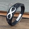 Stainless Steel Men's Leather Bracelet with 8-shaped Design Infinite Symbols Luxury Jewelry Steel/Black for Choice Birthday Gift