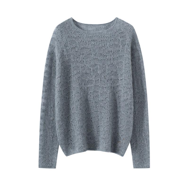 2024 Women's Cashmere Silk Knit Sweater - Hollowed-Out Long Sleeve Autumn/Winter Top