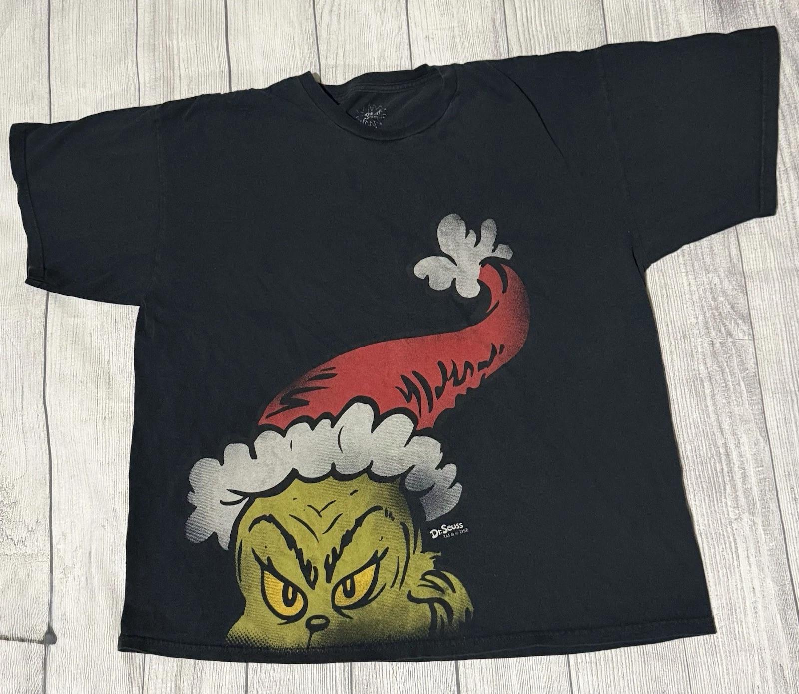 Dr. Seuss The Grinch T Shirt Portrait Santa Hat Size XL Black Christmas 3XL