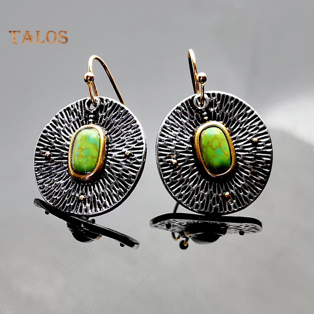 TJ Mulheres Faux Turquesa Incrustada Rodada Dangle Drop Hook Brincos Jóias Presente