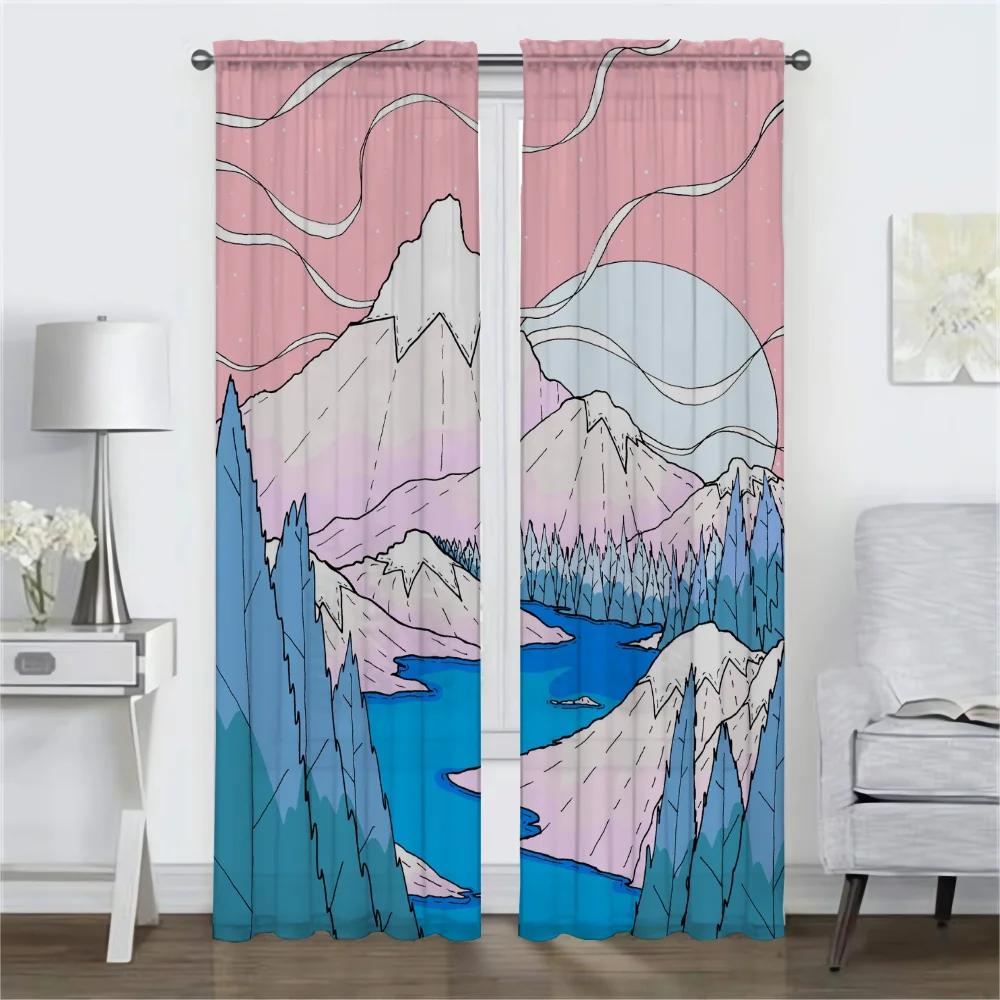 Pink Mountain Anti-mosquito Curtains for Living Room Halloween Decoration Partition Tulle for Bedroom Blackout Curtain Shades