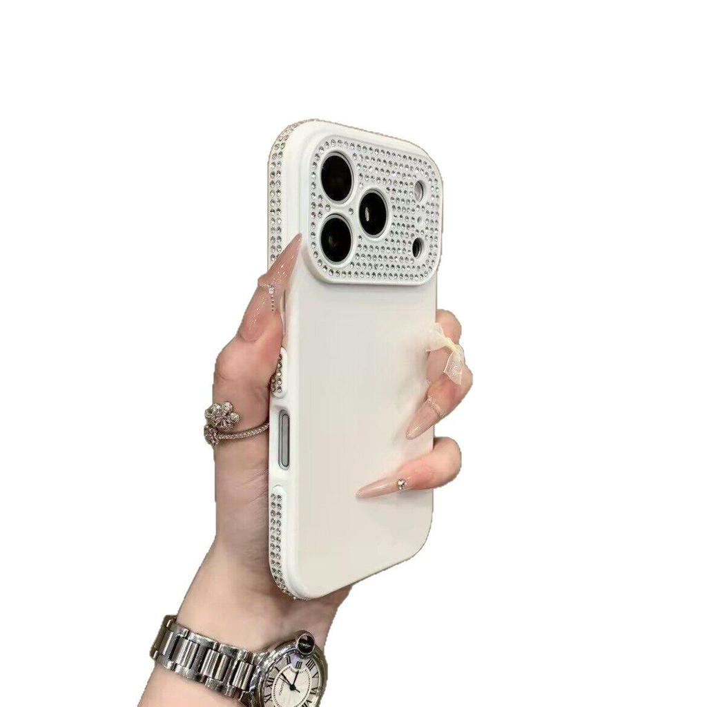 Apple 17 Handyhülle mit vollen Diamanten, großem Fenster, zweifarbigem Rand für iPhone 16 Pro - Mattes Finish für 15/14/13