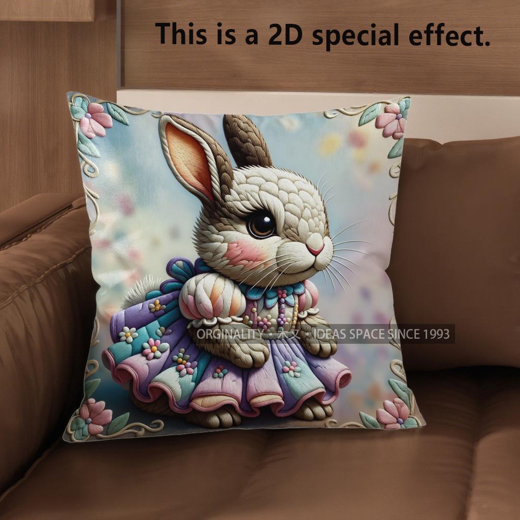 2D Cute Rabbit Dressed Up Pillow Covers Pattern Cushion Cover Suitable For Sofa Bedroom Car Pillow Cover