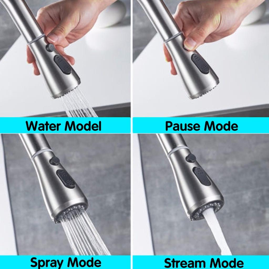 New Modern Kitchen Stainless steel Mixer Tap Sink Spray Pull-Out Faucet Swivel Spout Silvery