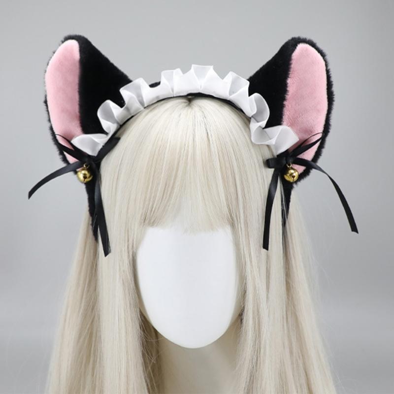 Damen Katzenohr Spitzenkopfschmuck mit Schleife Liebliches Spitzen-Katzenohr-Stirnband Cosplay Engelskopfschmuck Foto-Requisiten