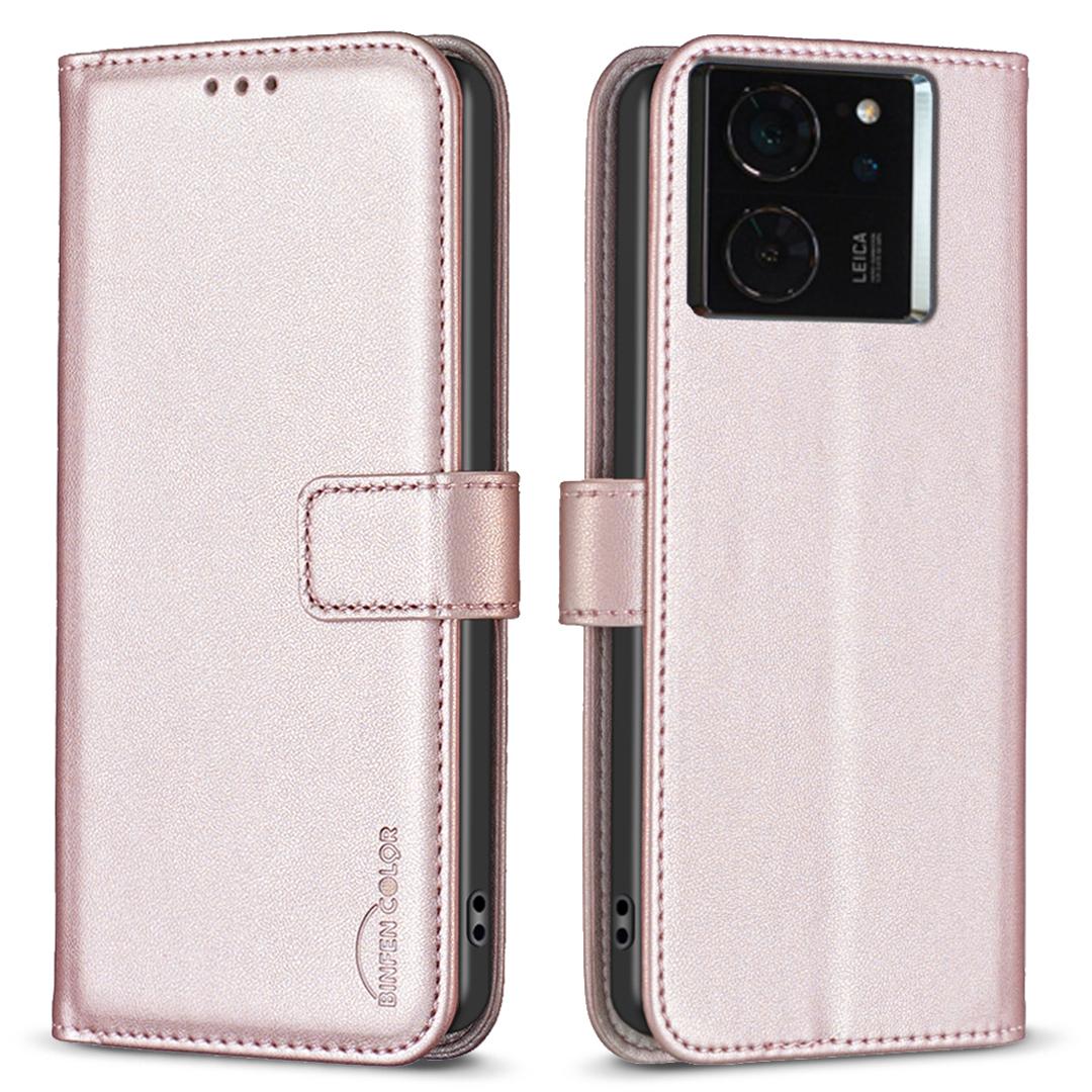

BINFEN COLOR BF17 For Xiaomi 14T Case Wallet Folio Flip Leather Phone Cover Rose Gold