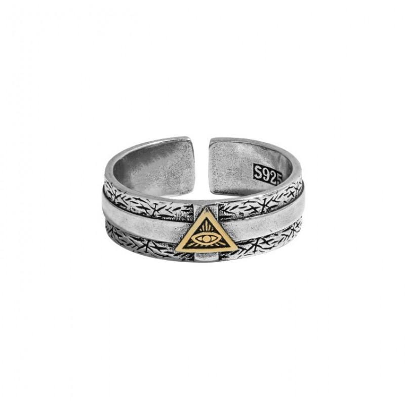 Adjustable Vintage Horus Eye Ring In Sterling Geometric Retro Statement Jewelry Men Women