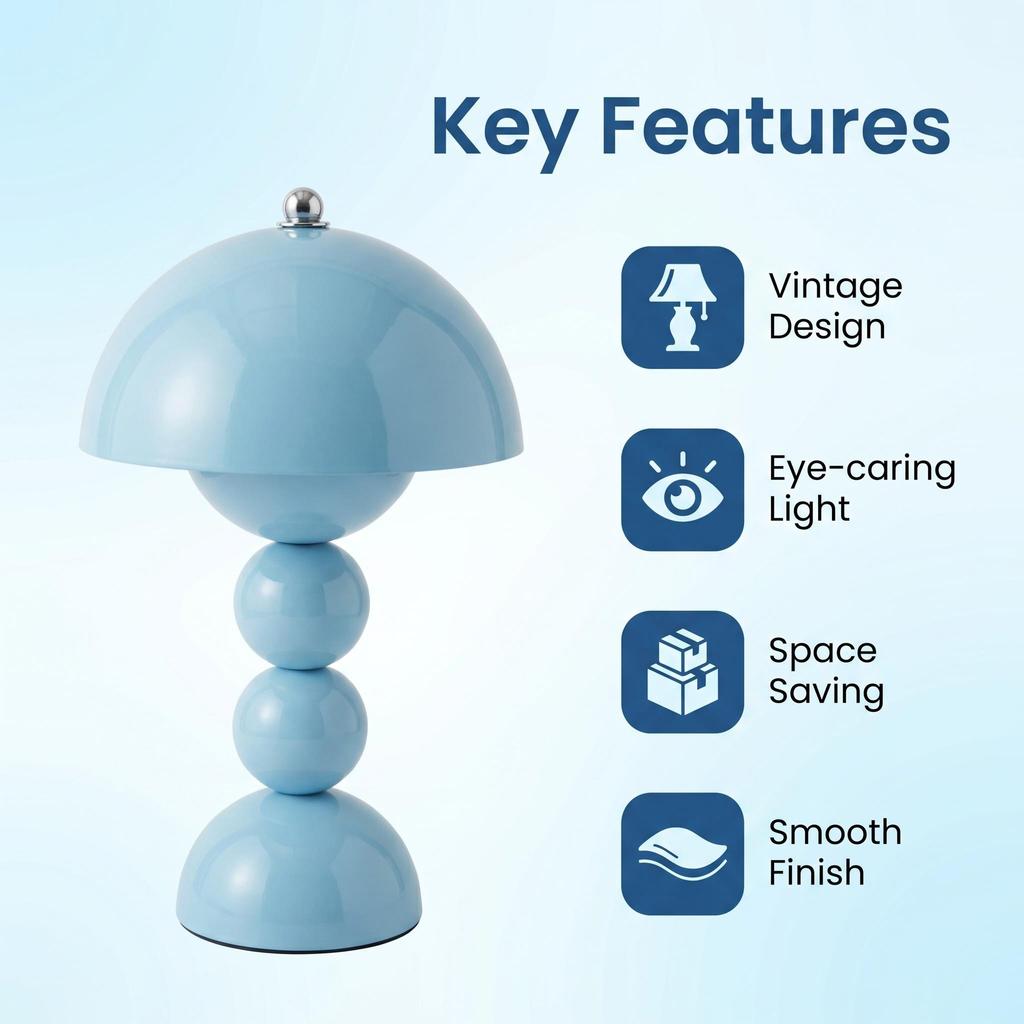 Xiaomi 1pc Retro Mushroom Table Lamp, Touch Control Aesthetic Bubble Bedside Lamp, Dimmable Decor Desk Lamp for Bedroom Home Decor Gift
