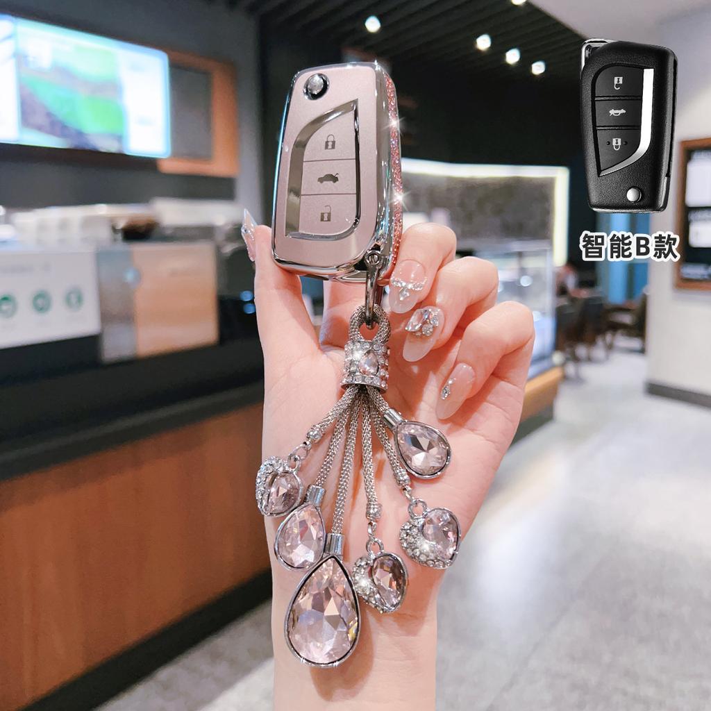 Diamant Auto Fernbedienung Schlüsselhülle Abdeckung Schutzschale Anhänger Für Toyota Aygo Yaris Highlander Camry Rav4 Forturner Hilux Auris Corolla Av