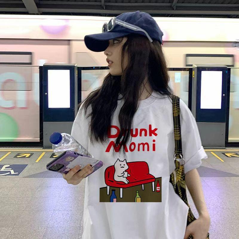 

White ice silk top women s spring and summer new products are hot, cartoon printed short-sleeved T-shirt M