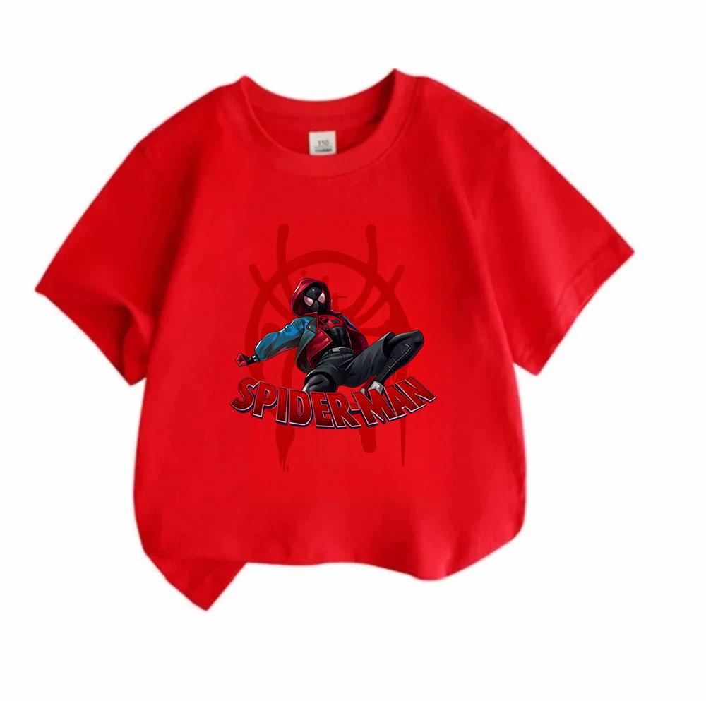 Kids Boys Girls Crew Neck Short Sleeve 100% Cotton T-Shirt, Cool Spider Hero Character Print Casual Loose Soft Tee Top for Daily Wear Outdoors Activit