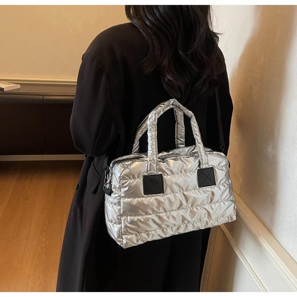 Luxury Fluffy Tote Bags Solid Color Quilted Shoulder Bag Large Capacity Handbags Women