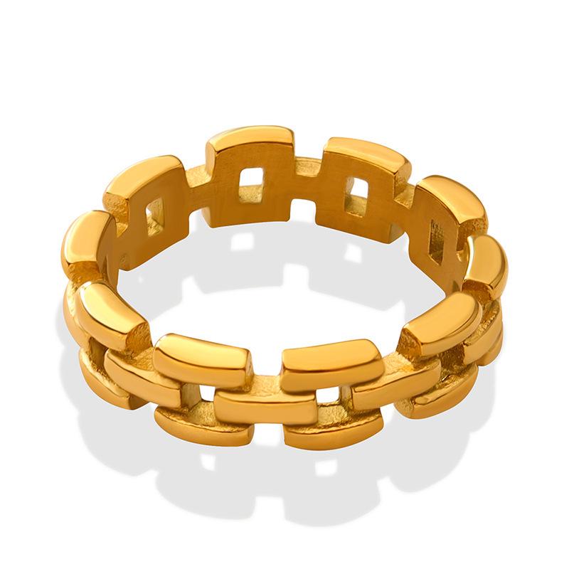 Minimalist European Gold-Plated Titanium Steel Link Ring for Men & Women