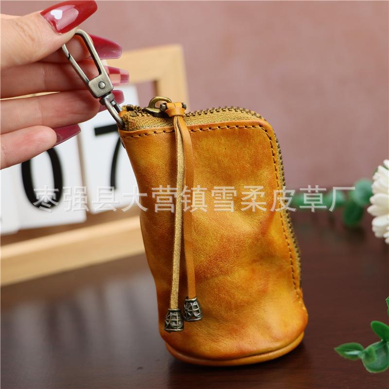 First-Layer Cowhide Retro Key Bag Waist Hanging Old Mini Large-Capacity Clutch Bag Hanging Buckle Key Bag