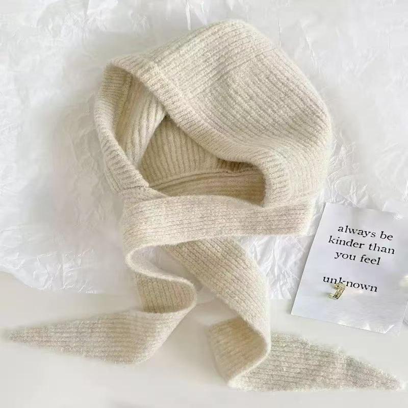 Korean Hood Scarf Balaclava Hat Ear Protection Warm Bomber Hats Women Retro Strap Bow Beanies Winter Accessories Knitted Law Hat