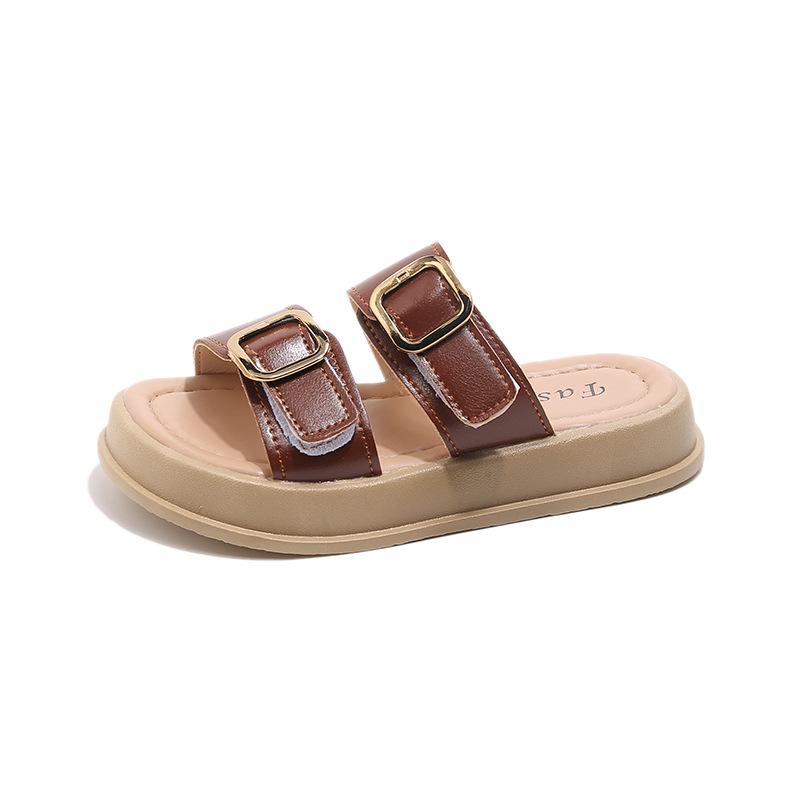 

Kids Slippers Outdoors Korean Style Slip-on Boys Girls Sandals Breathable 2025 Summer Children Beach Shoes Soft Sole Non-slip 21 коричневый
