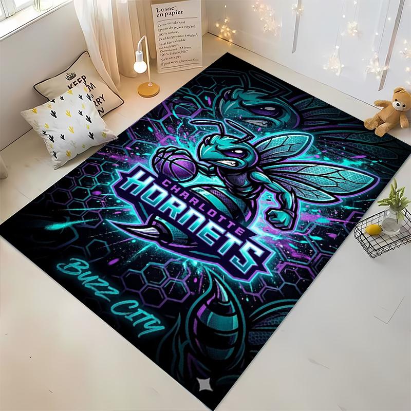 Charlotte Hornets Buzz City Basketball Design Non-slip Rug Suitable for Living Room and Bedroom Sofas