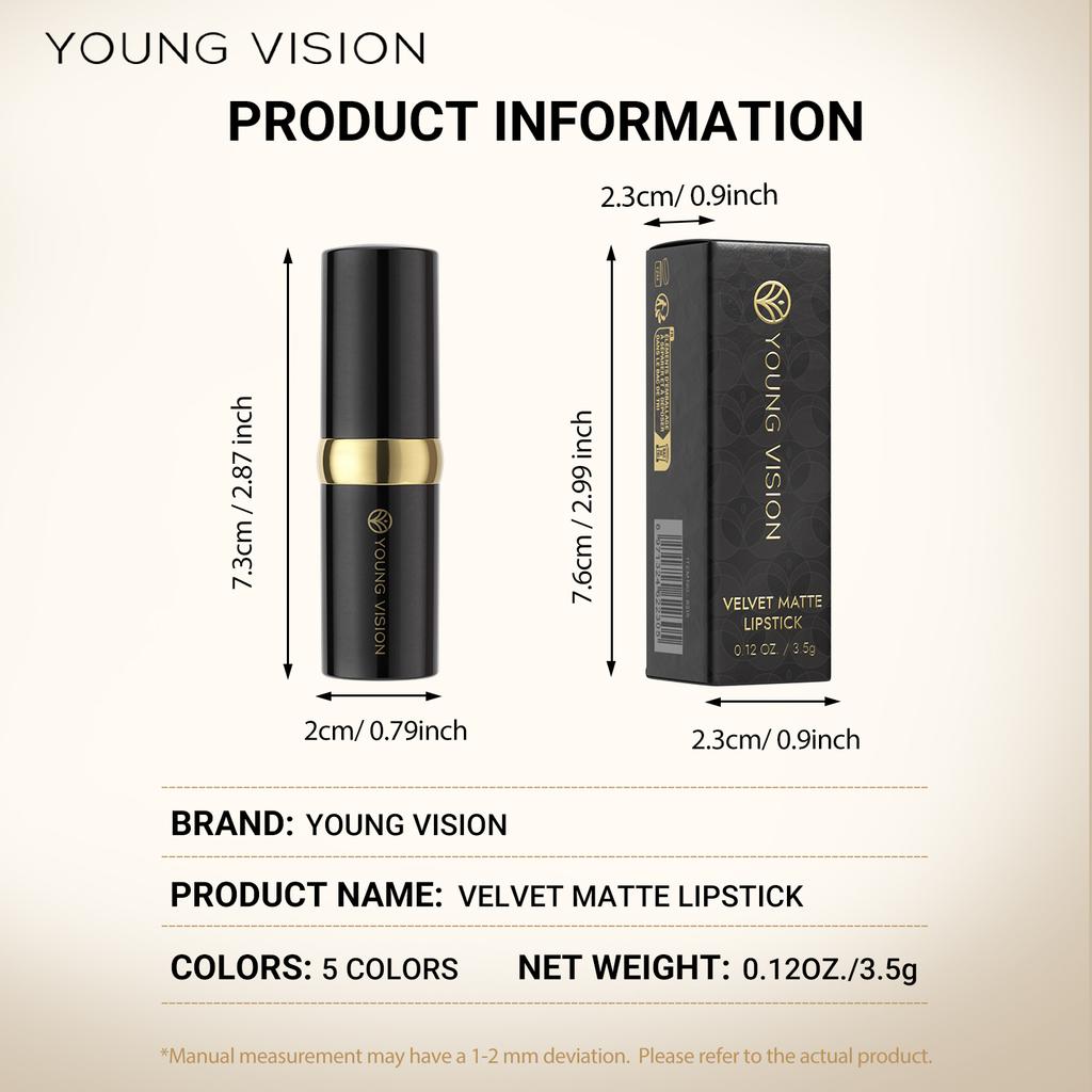 YOUNG VISION Velvet Matte Black Tube Lipstick - 5pcs Long-Lasting Smooth & Moisturizing Lip Makeup Set