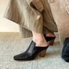 Fashion 2025 Summer New Baotou Half Slippers Women Wear Muller Shoes Thick Heel High Heel Sandals Women's Slippers Genuine Leather Shoes