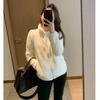 Women's Fleece Short Loose Jacket - Plus Size, Warm Outdoor Stand-Up Collar Cardigan for Autumn & Winter