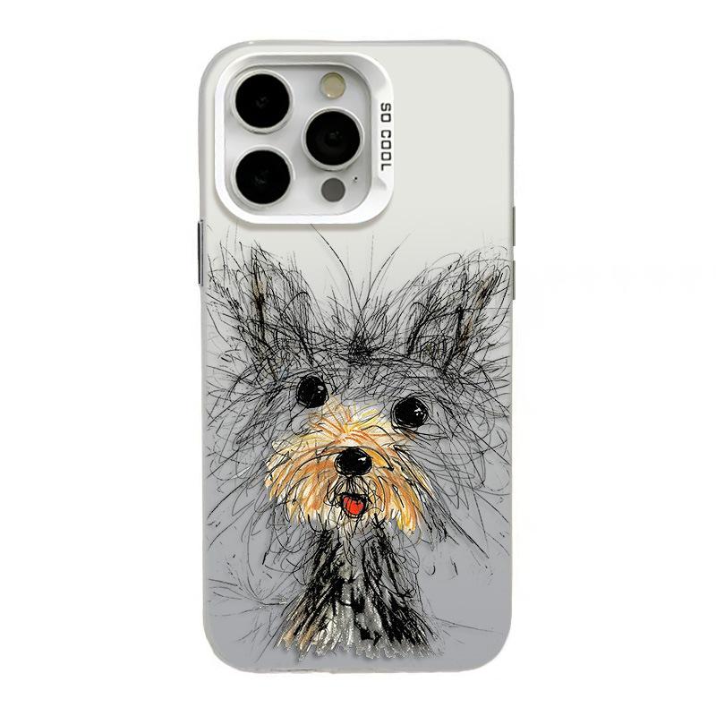 Hand-Painted Puppy iPhone 17 Case for Apple 15 Pro Max, Silver, 14 Pro/13/16 Pro Compatible