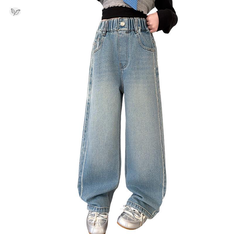 Girls' Autumn 2026 Korean Style Wide-Leg Jeans for Big Kids