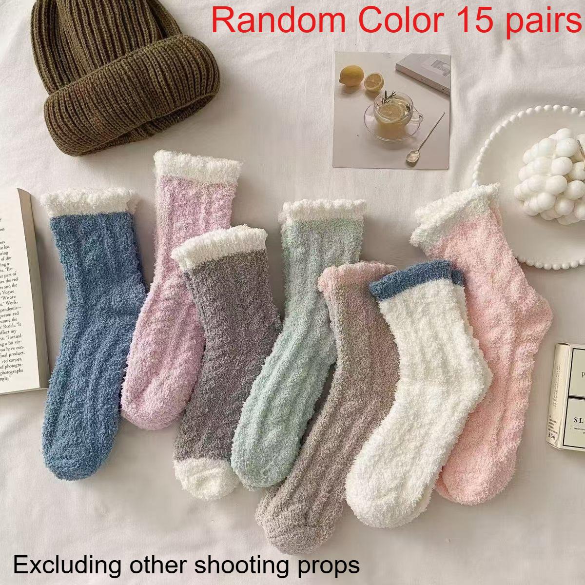

15 пар женских термоносков - Защита от экстремального холода Зимние носки с противоскользящим полиэстеровым захватом, Пастельные цвета - милые носки One Size