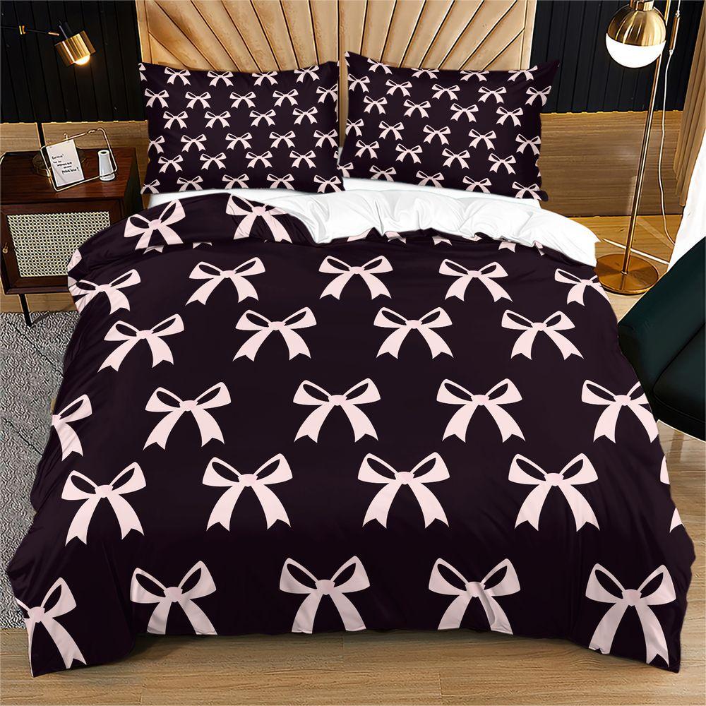 Light Pink Bow Silhouette Print Duvet Cover Set Comforter Cover Bedding Set No Filler Cute Girl Bedroom Soft Bedding Decor