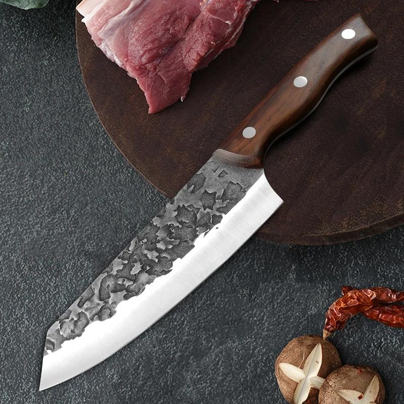 Heavy Chef Knife Cleaver Meat Chop Bone Vegetable Kitchen Knives Hand Forged Blade Wood Handle Chef Butcher Boning Slicing Knife