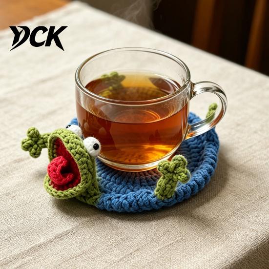 Funny Animal Drink Coaster Crochet Lizard Coaster, Handmade Knitted Cup Mat, 3D Flip Fun Coffee Break Design for Desk, Cute Heat Resistant