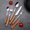 4Pcs Stainless Wooden Handle Cutlery Set Portable Tableware Knife Fork Spoon Chopsticks Fashionable Kitchen Utensils