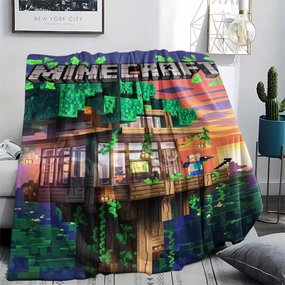 Minecraft World Blanket Camping Trip Home Decor Christmas Gifts Machine Washable Office Rest Blanket