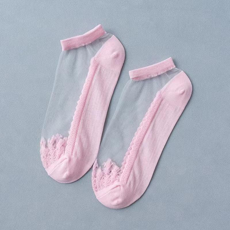 Women Socks Summer New Flower Lace Ankle Socks Soft Silk Thin Transparent Solid Cute Lolita Socks