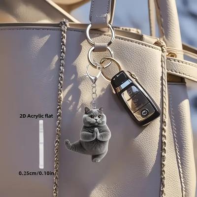 2D Flat Print Animal Cartoon Kitten Keychain Bag Jewelry Pendant Acrylic Decoration