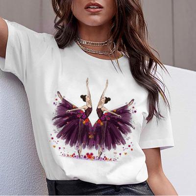 Ženy Oblečení Tričko Tričko Femme Harajuku Tričko Balet Tanec Causal Streetwear Estetické topy Korejský
