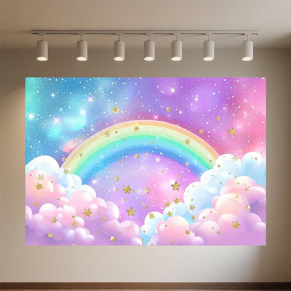 

Rainbow Clouds Theme Backdrop Kids Birthday Party Decoration Colorful Shiny Background Baby Shower Supplies Photography Props 120X90CM