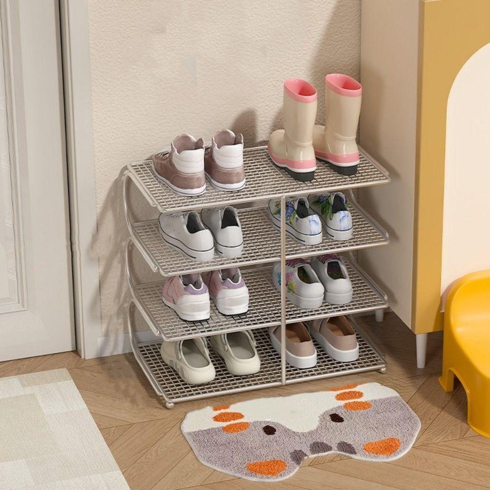 Bookshelf Large Capacity Metal Shoe Rack Space Saving Simple Shoe Stand Iron Storage Rack Bedroom