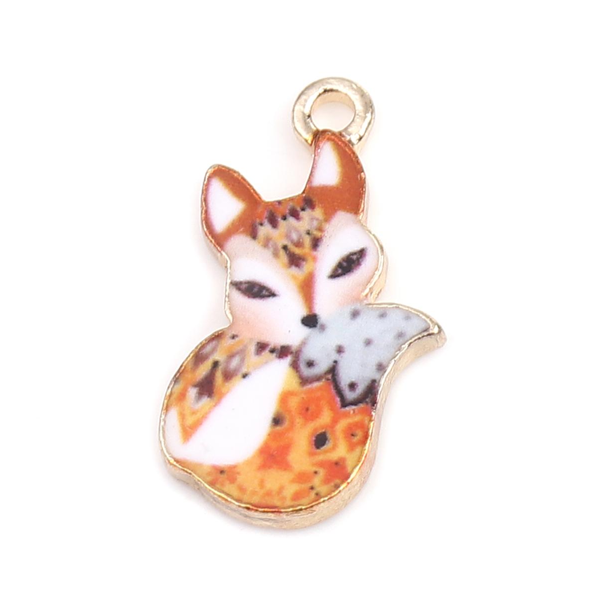 

10 PCs Cute Cartoon Fox Enamel Charms Gold Color Animal Pendants for DIY Bracelet Necklace Jewelry Making Findings 19mm x11mm