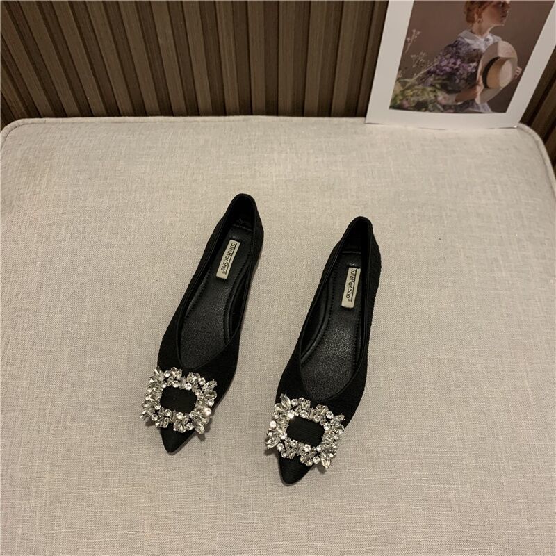 

Вечерний ветер указал мягкая подошва одинарная обувь девушка 2025 новый плоская подошва неглубокий вырез стразы женская обувь фея нежная юбка 35