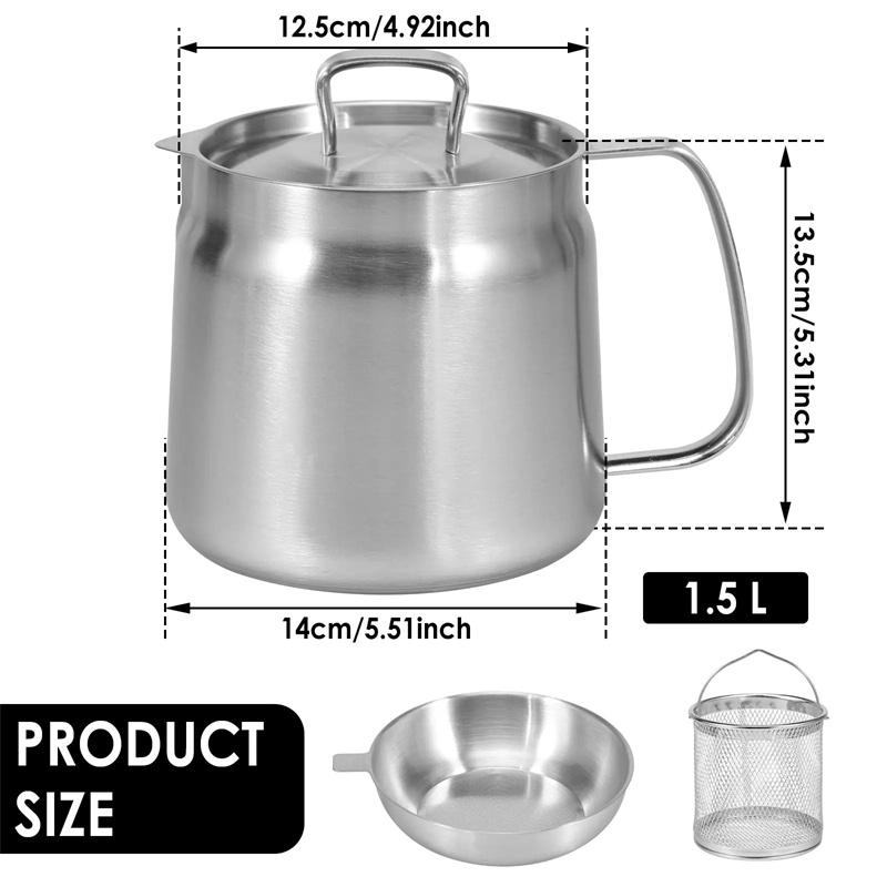 Oil Strainer Pot 304 Stainless Steel Oil Filter Large Capacity Ergonomic Handle Grease Container With Strainer Oil Storage Can