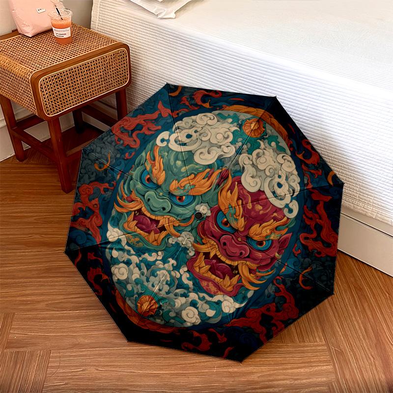Demon Pattern, Automatic Folding Umbrella, Portable and Foldable Design, 8 Ribs, a Christmas or Birthday Gift.