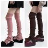 Women Japanese Ribbed Knitted Leggings Gaiters with Slit Buttons Harajuku Aesthetic Thigh High Leg Warmer Footless Socks