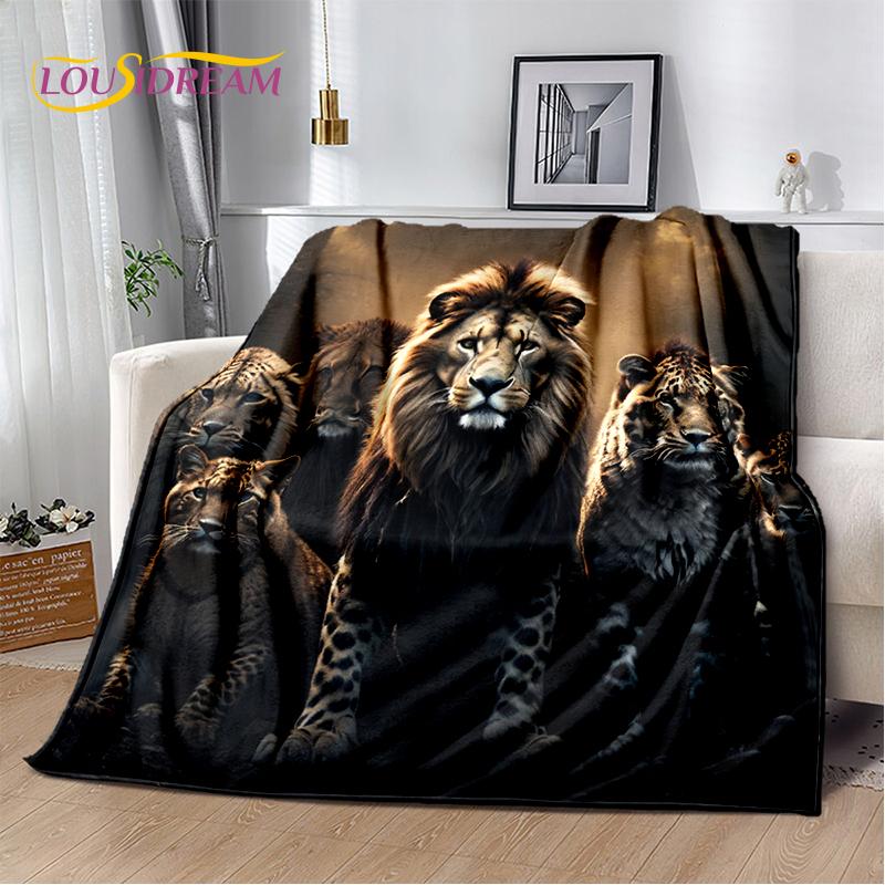 Fierce Tiger Lion Leopard Beast Animal Wildlife Cartoon Blanket,Soft Throw Blanket for Home Bedroom Bed Sofa Picnic Office Cover