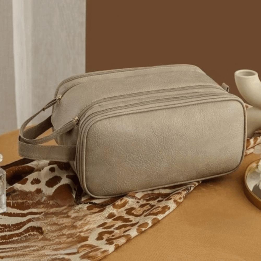 Double Zipper Multifunctional Makeup Bag Large Capacity Cosmetic Handbag  For Women