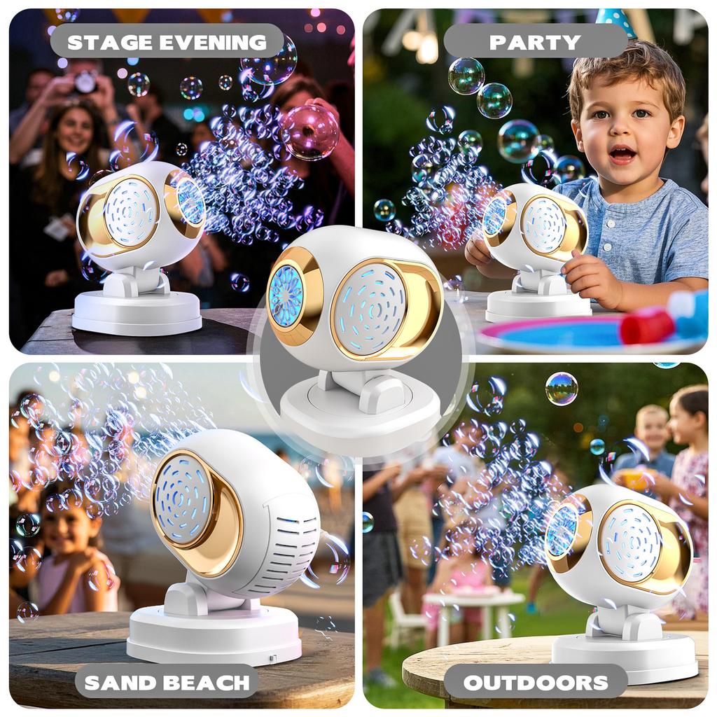 Stage Bubble Machine Automatic Bubble Blowing Toy With Lights Electric Rotatable Bubble Blower Outdoor Party Wedding Toys Gifts