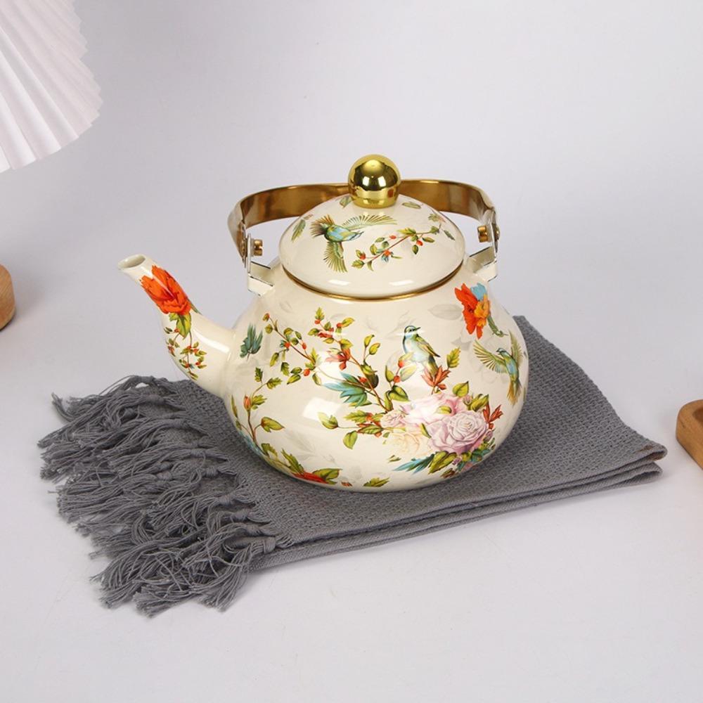 Ceainic emailat în formă de pară, floral, emailat, ulcior pentru ceai, ceainic retro pentru apă